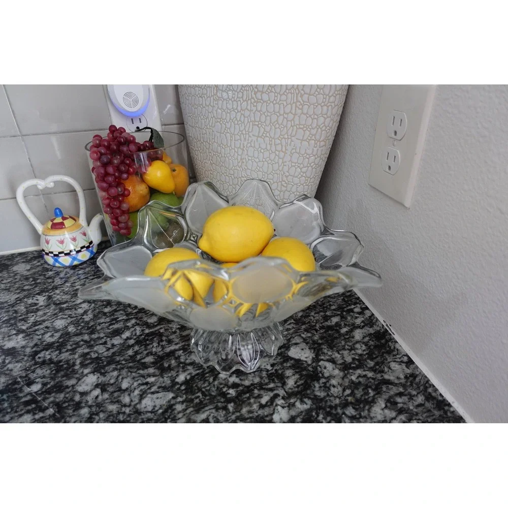 Crystal clear industries Moravia pattern press glass footed centerpiece‎ bowl